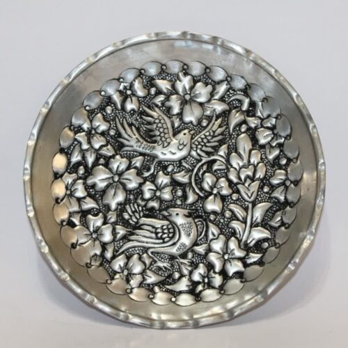 Hand-Engraved Persian Copper Decorative Display Plate, Gol o Morgh Birds and Flowers Design
