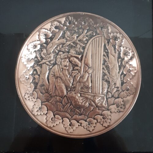 Hand-Engraved Persian Copper Decorative Display Plate, Layla and Majnun Design