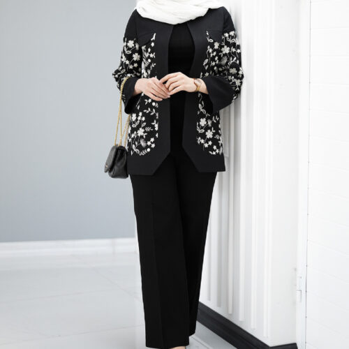 Elegant Persian Linen Blazer Manto with Floral Embroidery and Chic Style