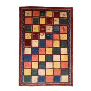 Genuine Handwoven Persian Geometric Gabbeh Rug – Checkered Cream Wool