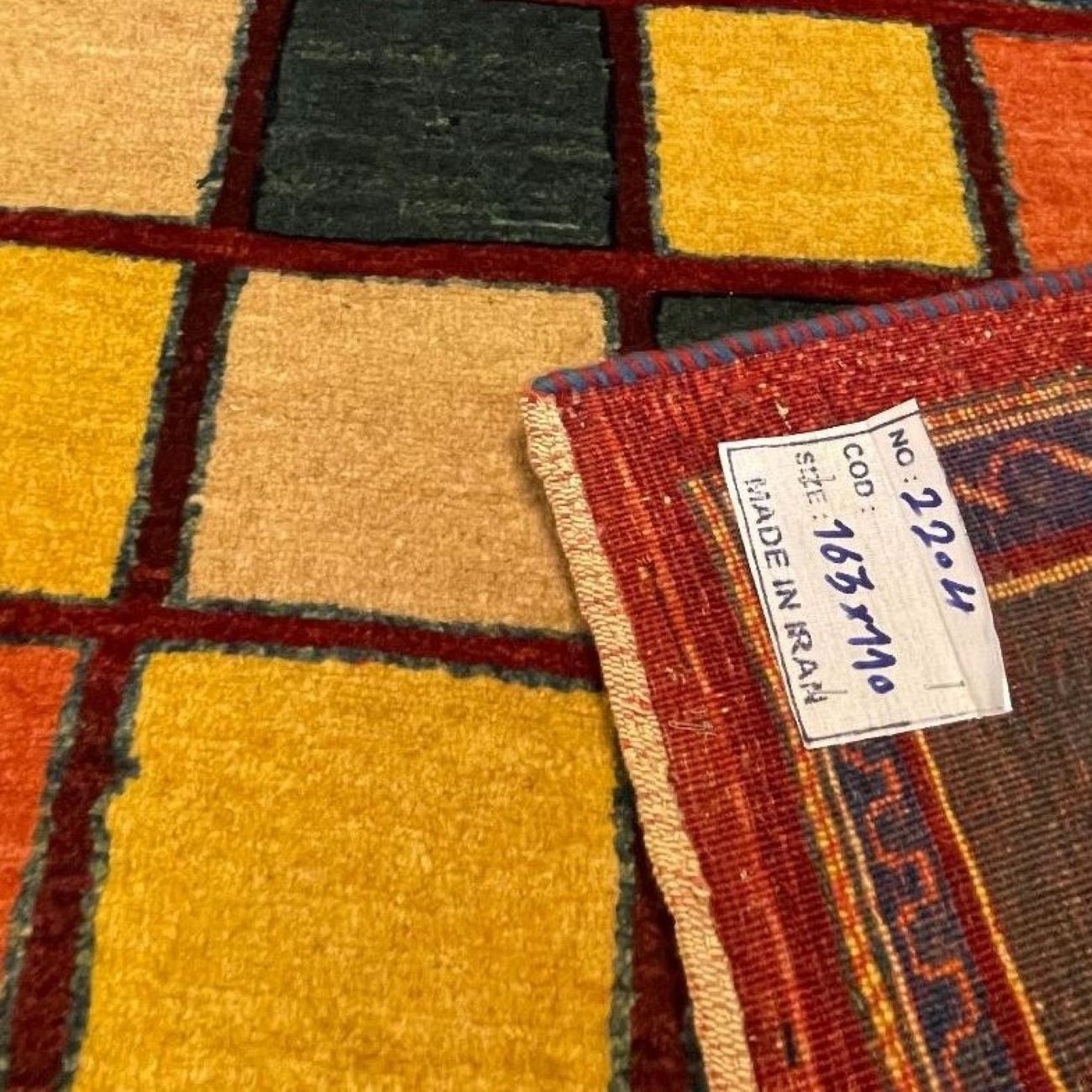 Genuine Handwoven Persian Geometric Gabbeh Rug – Checkered Cream Wool