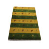 Genuine Handwoven Persian Striped Gabbeh Rug with Animal Motifs - Yellow Wool