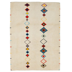 Handwoven Persian Geometric Minimalist Gabbeh Rug in Cream – Wool