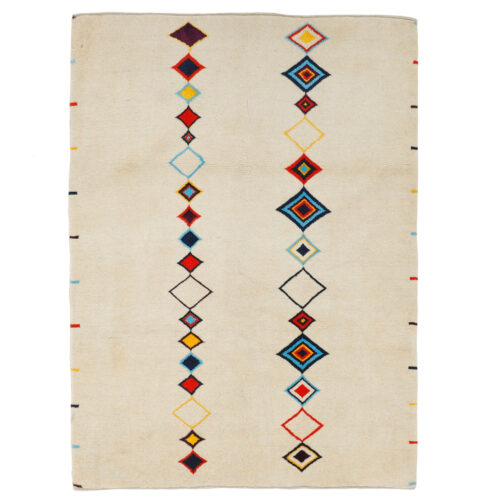 Handwoven Persian Geometric Minimalist Gabbeh Rug in Cream - Wool