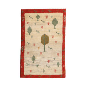 Handwoven Persian Tree of Life Gabbeh Rug with Animal Motifs – Cream Wool