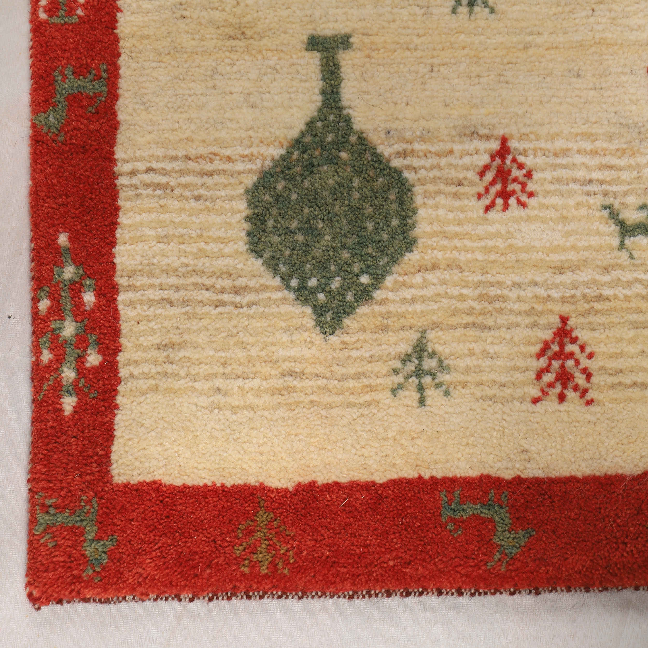 Handwoven Persian Tree of Life Gabbeh Rug with Animal Motifs – Cream Wool