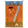 Original Handwoven Persian Pictorial Gabbeh Rug - Rural Life Scene - Orange Wool