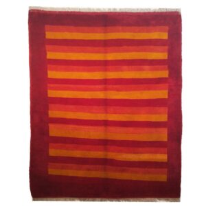 Original Handwoven Persian Striped Gabbeh Rug in Orange – Wool