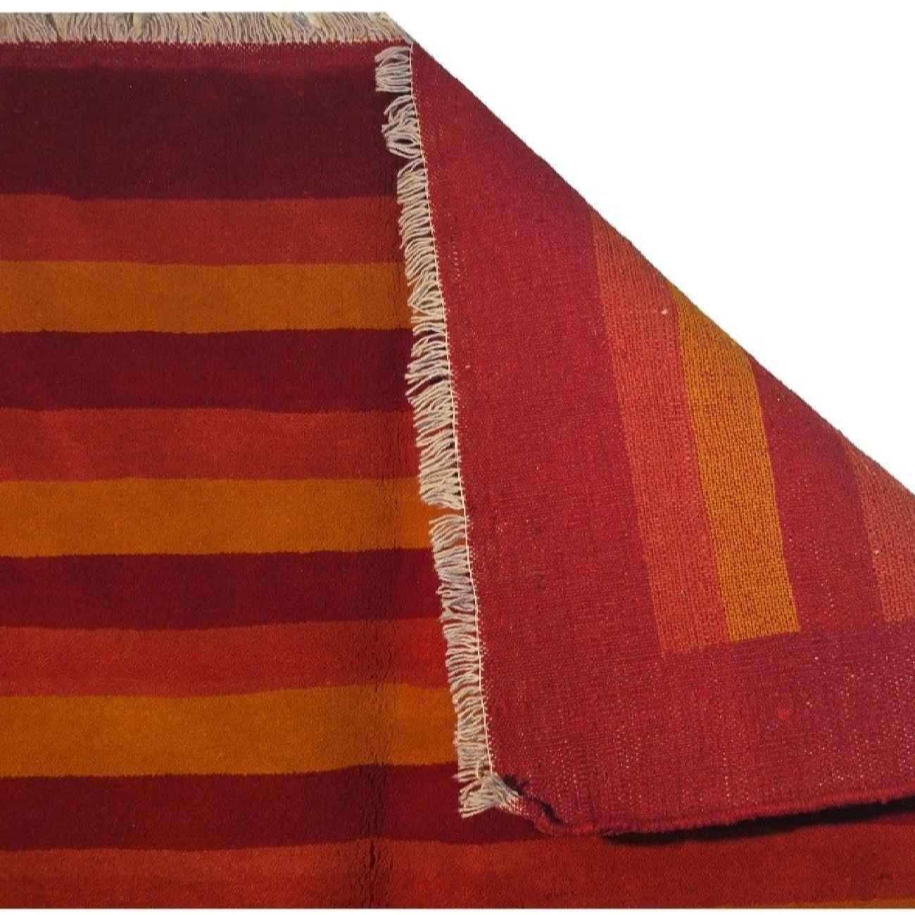 Original Handwoven Persian Striped Gabbeh Rug in Orange – Wool