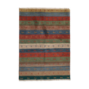 Original Handwoven Persian Striped Gabbeh Rug in Green – Wool