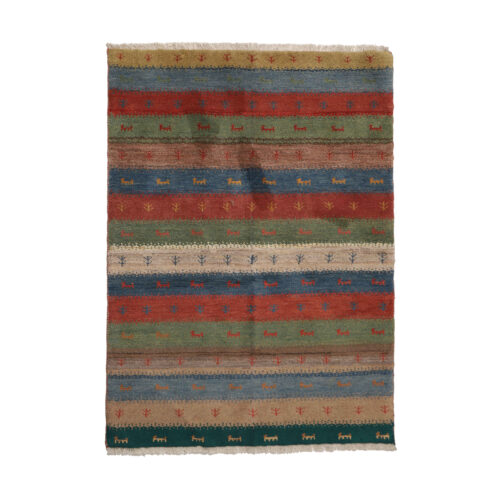 Original Handwoven Persian Striped Gabbeh Rug in Green - Wool