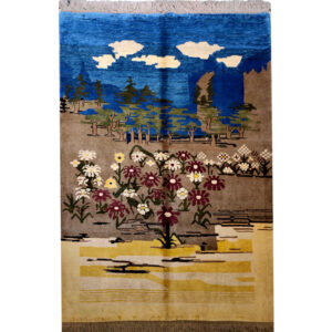 Original Handwoven Persian Pictorial Gabbeh Rug – Jungle Design – Blue Wool Blend