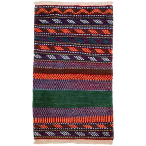 Original Handwoven Persian Striped Gabbeh Rug in Green – Wool