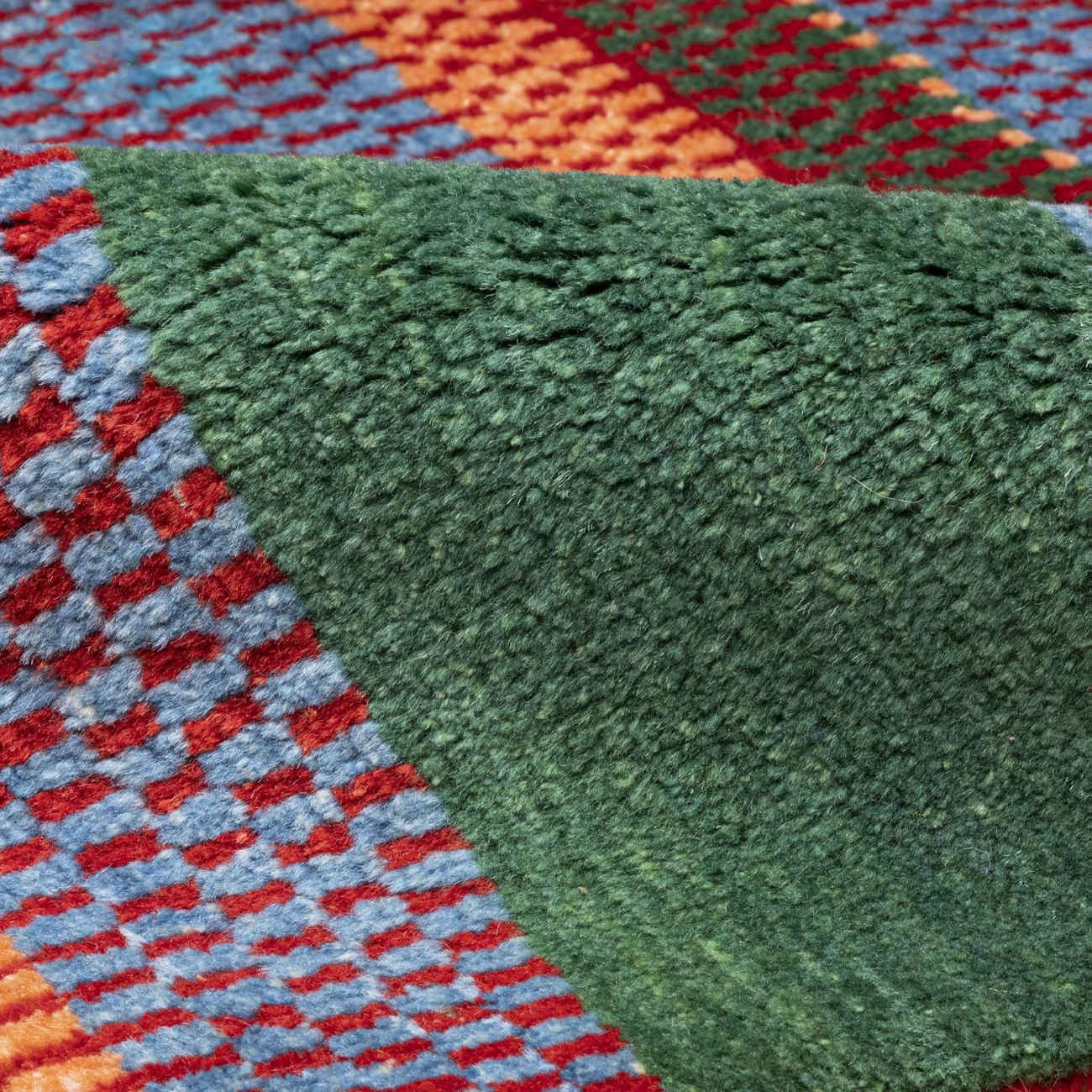 Original Handwoven Persian Striped Gabbeh Rug in Green – Wool