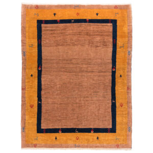 Authentic Handwoven Persian Minimalist Gabbeh Rug – Bordered Orange Wool