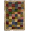 Authentic Handwoven Persian Geometric Gabbeh Rug - Checkered Cream Wool Blend
