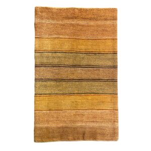 Authentic Handwoven Persian Striped Gabbeh Rug – Light Brown Wool