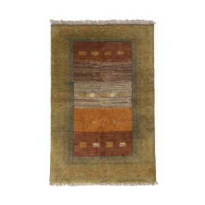 Genuine Handwoven Persian Geometric Gabbeh Rug – Striped Green Wool