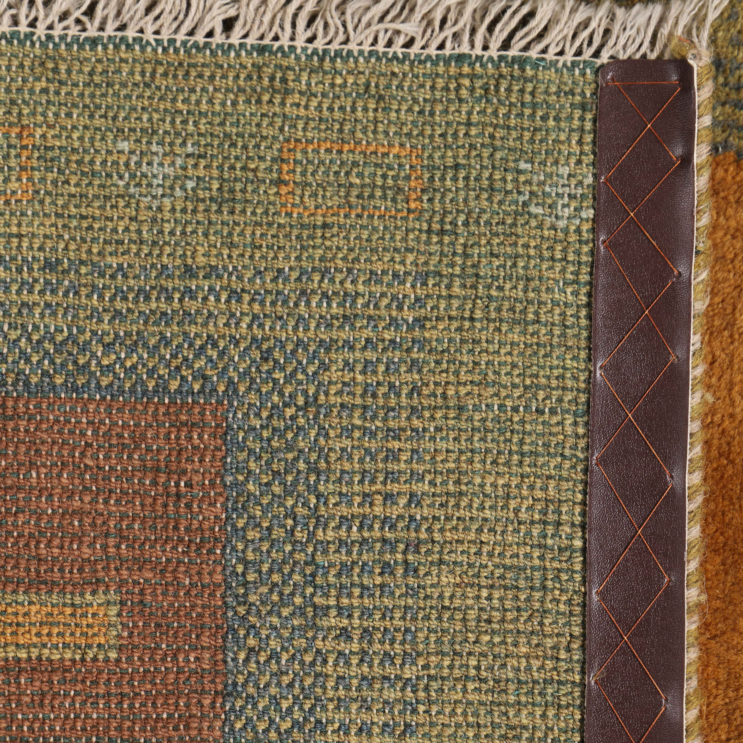 Genuine Handwoven Persian Geometric Gabbeh Rug – Striped Green Wool