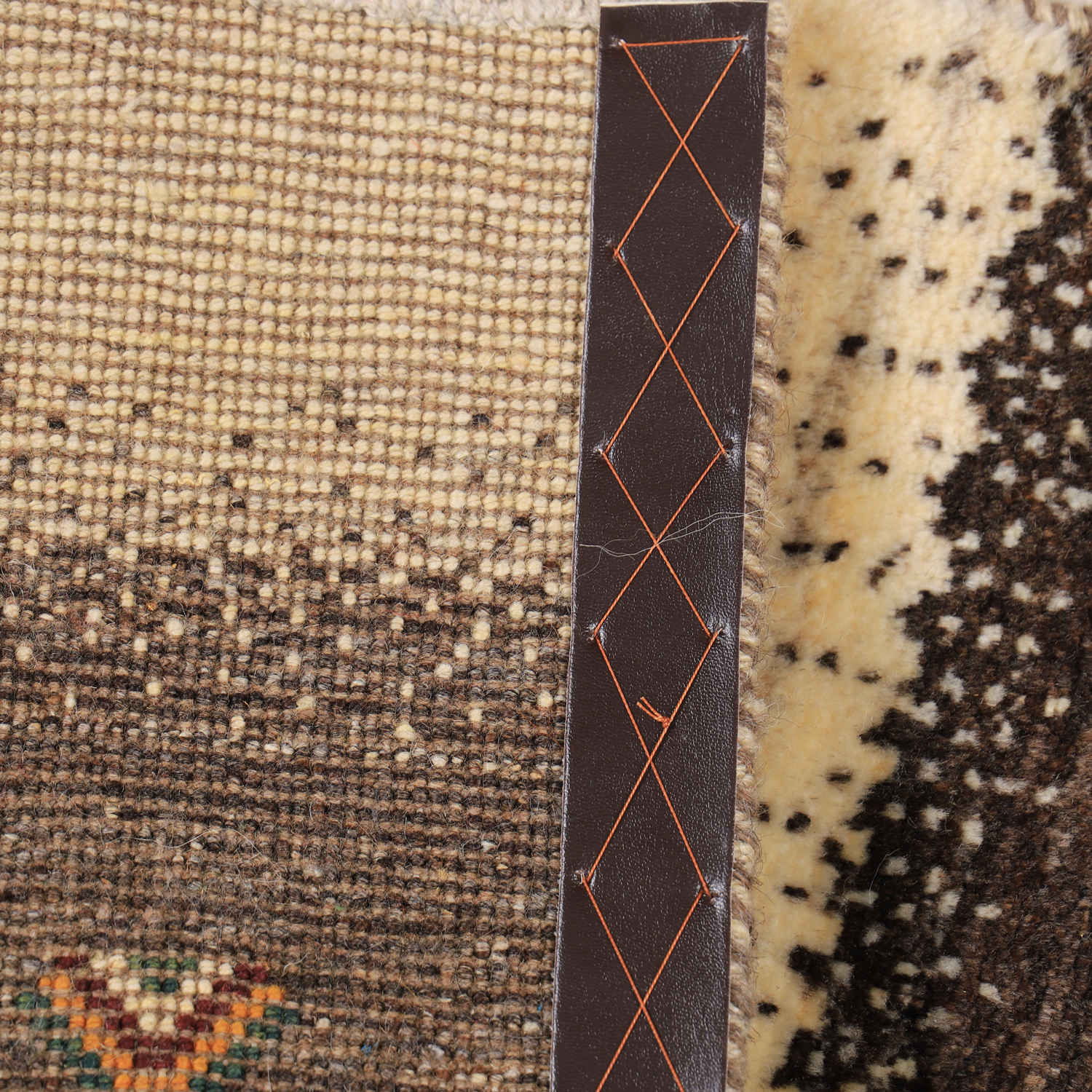 Genuine Handwoven Persian Striped Gabbeh Rug with Animal Motifs – Cream Wool