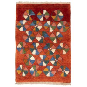 Handwoven Persian Geometric Gabbeh Rug – Brick Red Wool