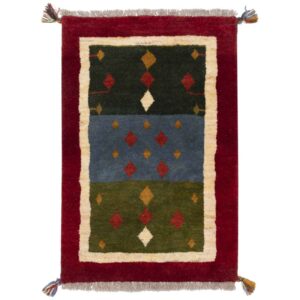 Original Handwoven Persian Geometric Gabbeh Rug in Maroon – Wool