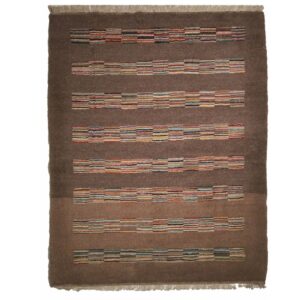 Original Handwoven Persian Striped Gabbeh Rug in Brown – Wool