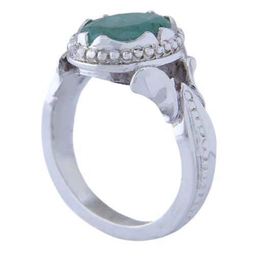 Green Emerald Silver Gemstone Ring for Men – Bahar Model, Handcrafted Persian Design