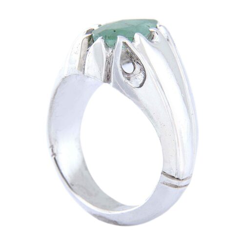 Green Emerald Silver Gemstone Ring for Men – Teardrop Model, Handcrafted Persian Design