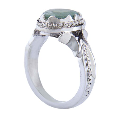 Green Emerald Silver Gemstone Ring for Men – Zambia Model, Handcrafted Persian Design