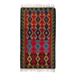 Red Qashqai Geometric Kilim Rug from Tehran – Handwoven Persian Wool