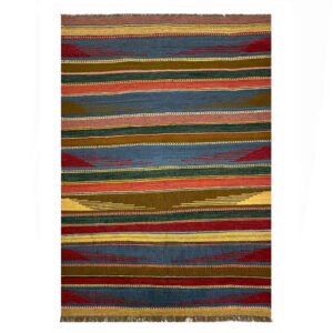 Striped Shiraz Kilim Rug – Genuine Handwoven Persian Wool Design