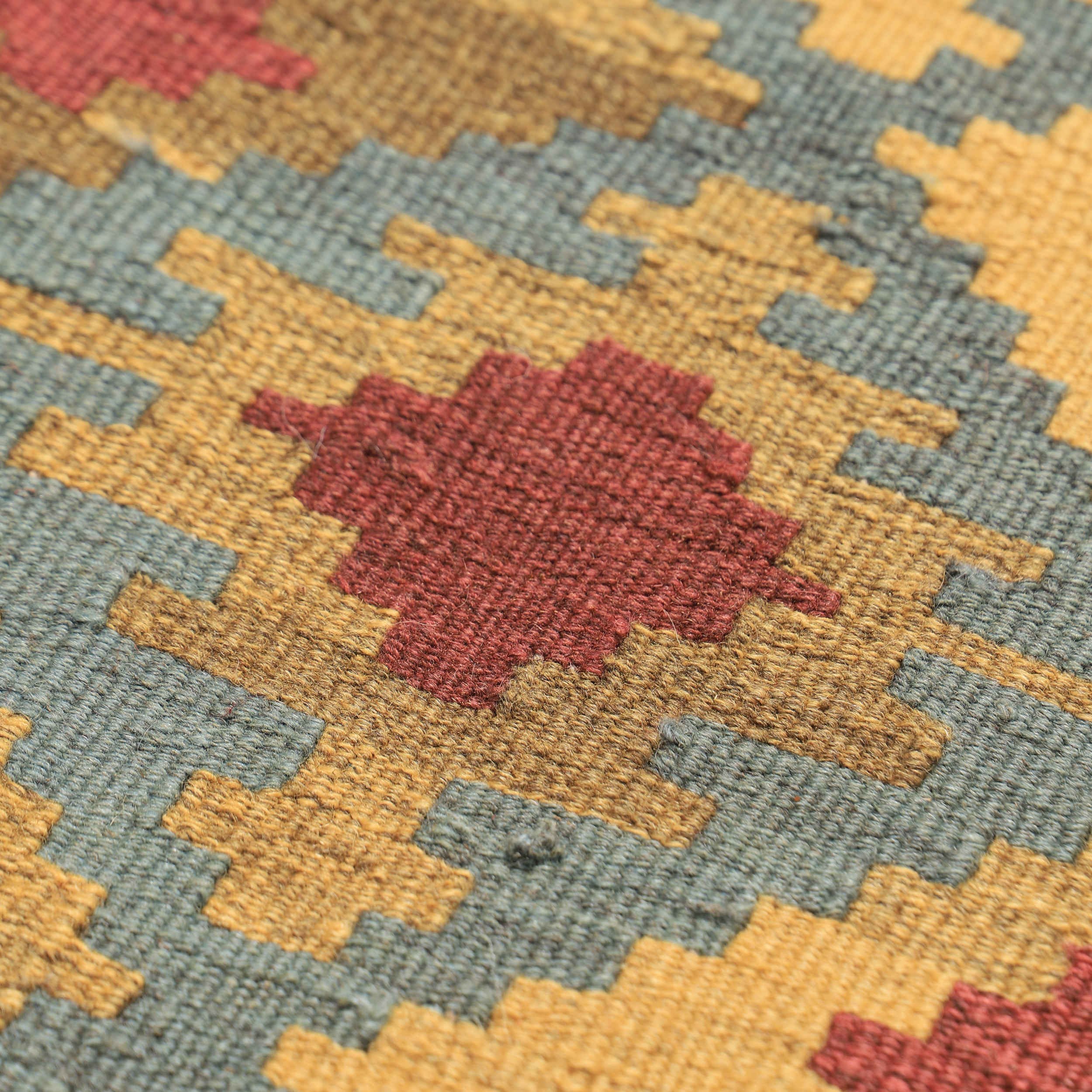 Yellow Fars Qashqai Geometric Kilim Rug – Handwoven Persian Wool