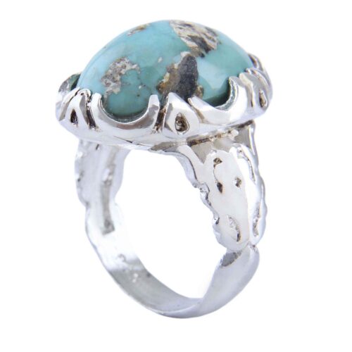 Neyshabur Turquoise Silver Gemstone Ring for Men – Empire Model, Traditional Persian Design