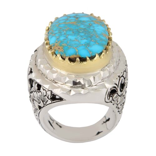 Neyshabur Turquoise Silver Gemstone Ring for Men – King Model, Traditional Persian Design