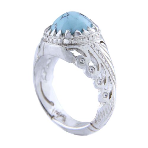 Neyshabur Turquoise Silver Gemstone Ring for Men – Mountain Model, Traditional Persian Design