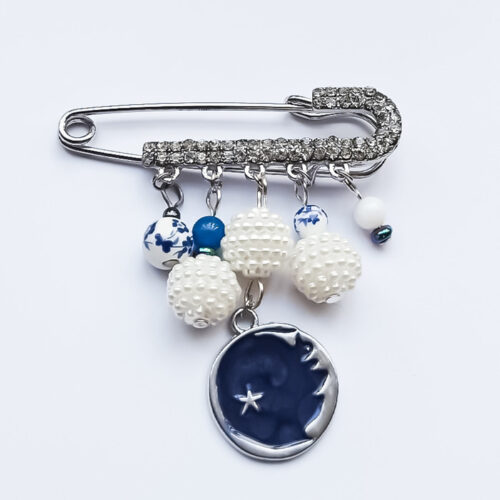Agate Evil Eye Steel Safety Pin Brooch – Minimalist Amulet Design