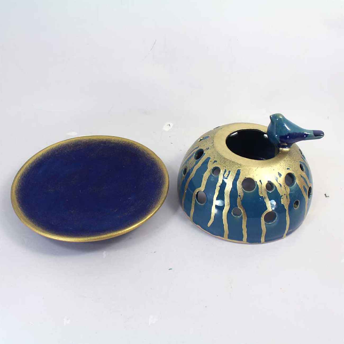Persian Pottery Candlestick Handcrafted with Bird Design