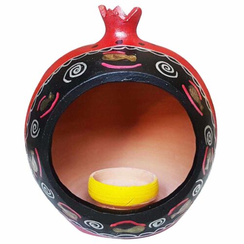 Handmade Persian Pottery Tealight Candle Holder, Hand-Painted Pomegranate Design, Artisan Décor