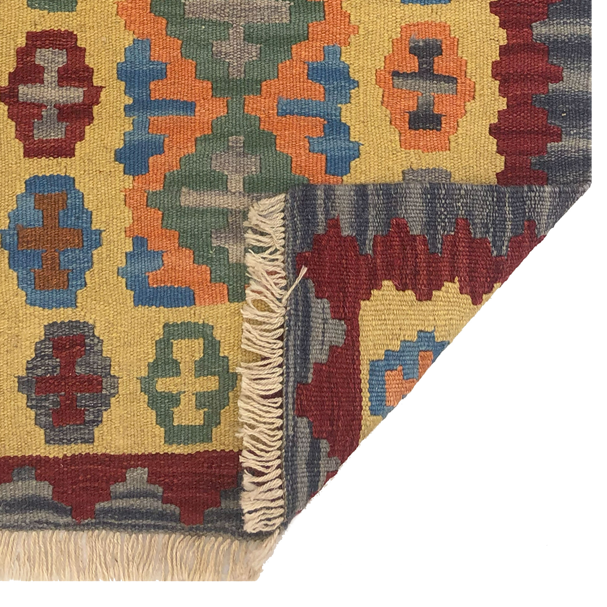 Yellow Fars Qashqai Geometric Kilim Rug – Handwoven Persian Wool