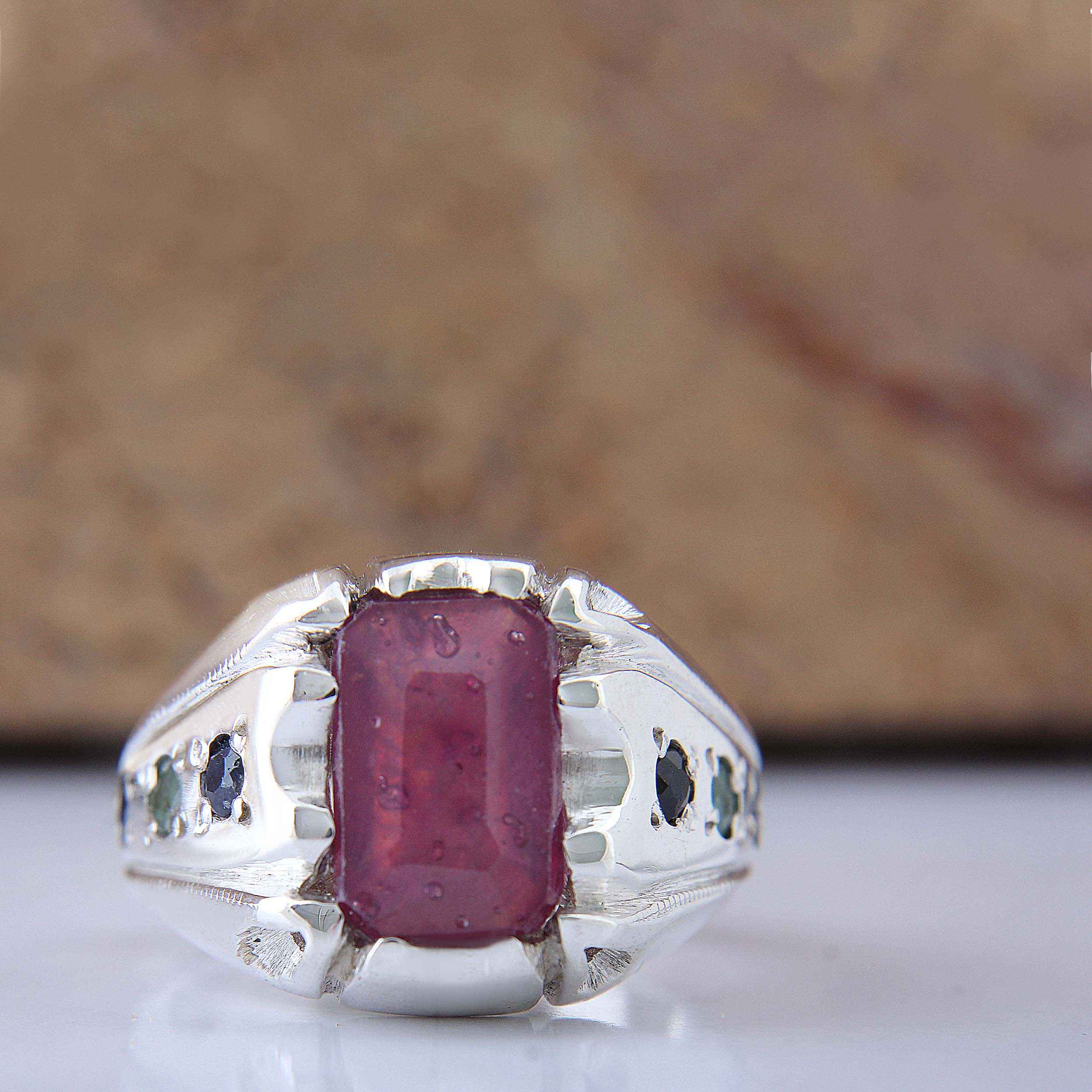 Persian Red Natural Ruby Silver Ring Elegance for Men Handcrafted