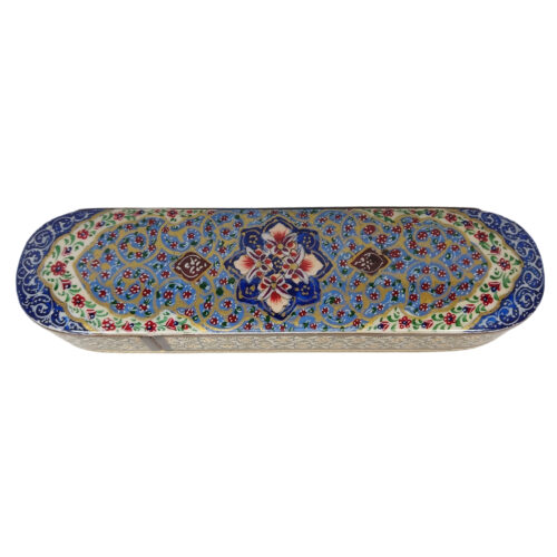 Persian Wooden Pencil Box Handcrafted Khatamkari with Floral Design