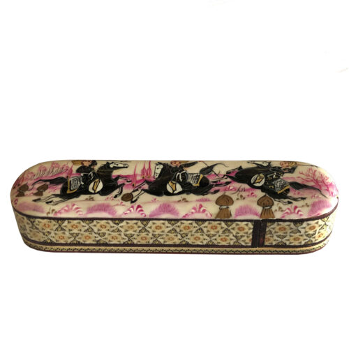 Persian Wooden Pencil Box Handcrafted Khatamkari with Horse Design