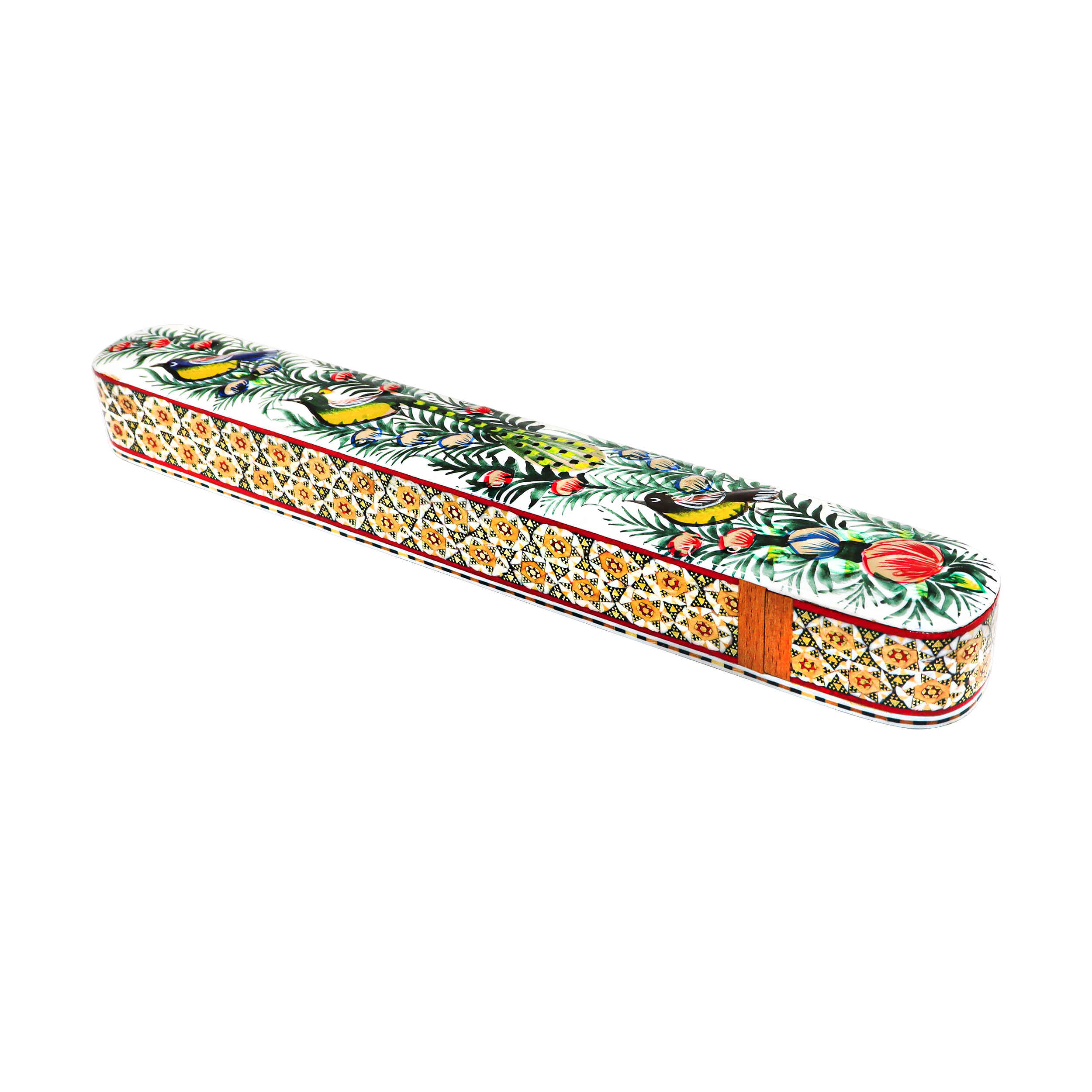 Persian Wooden Pencil Box Handcrafted Khatamkari with Sliding Lid