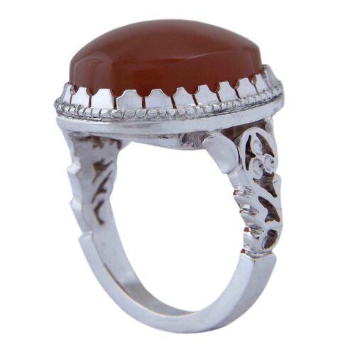 Yemeni Aqeeq Silver Gemstone Ring for Men – Palace Model, Handcrafted Persian Design