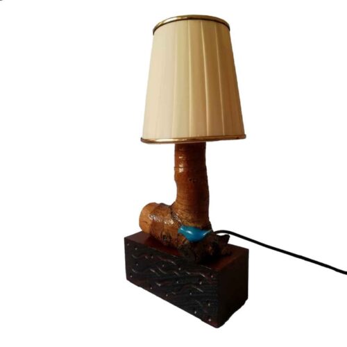 Rustic Log-Shaped Wooden Table Lamp – Handcrafted Bird Design Accent