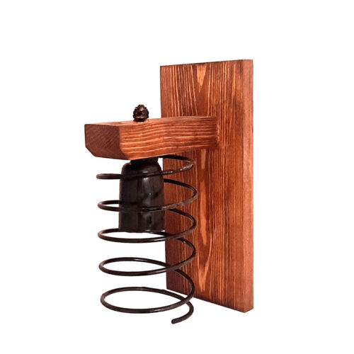 Rustic Wooden Wall Sconce with Industrial Metal Coil Design