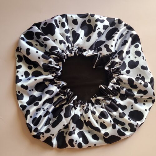 Luxury Silk Satin Bonnet with Cow Print for Women