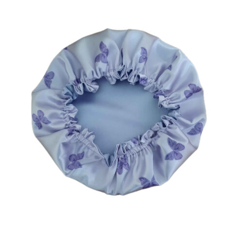 Women's Blue Silk Satin Bonnet with Butterfly Design