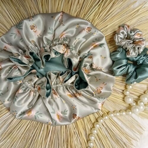 Women's Green Floral Silk Satin Bonnet for Hair Protection